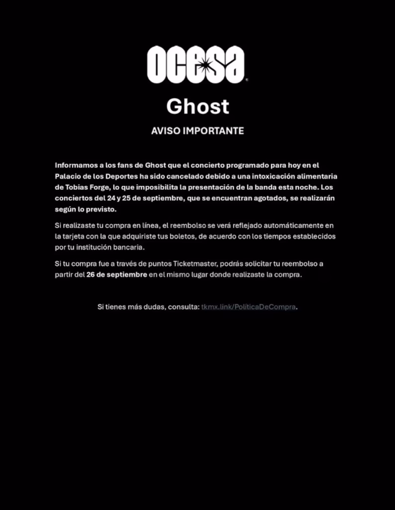 ghost-cancelado-en-cdmx-ocesa, tobias-forge, concierto