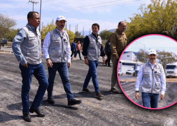 Portada de funcionarios con Adrián de la garza viendo el nuevo parque lineal de avenida no reelección